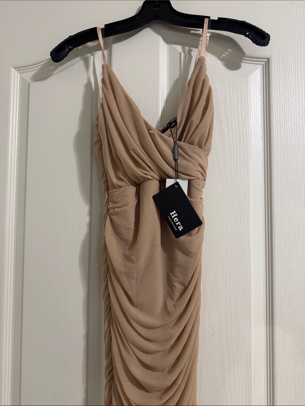 Hera Collection Strapless Nude-Beige Ruched Evening Dress